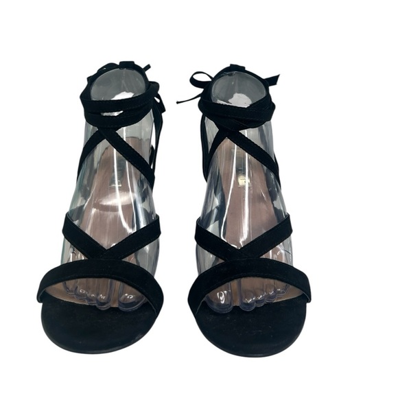 Billini Womens SZ 9 Black Suede Preen Strappy Block Heels Wrap Ankle Whimsigoth - Picture 5 of 14